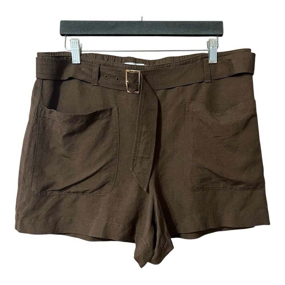 LOFT Womens Size Large Brown Linen Blend Belted Front Pocket Shorts